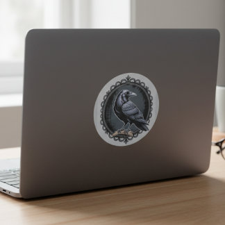 Gothic Black Raven Illustratie Ronde Sticker