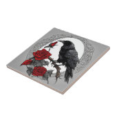 Gothic Black Raven met rode rozen Tegeltje (Zijkant)