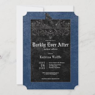 Gothic Black Raven & Roses Blue Bruiloftsfeest Kaart