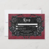 Gothic Black Raven & Roses Burgundy QR Code RSVP Kaartje (Voorkant)
