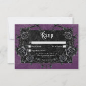 Gothic Black Raven & Roses Paarse QR-code RSVP Kaartje (Voorkant)