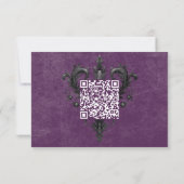 Gothic Black Raven & Roses Paarse QR-code RSVP Kaartje (Achterkant)