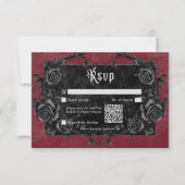 Gothic Black Raven & Rozen Bourgogne QR Code RSVP Kaartje (Voorkant)