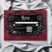 Gothic Black Raven & Rozen Bourgogne QR Code RSVP Kaartje