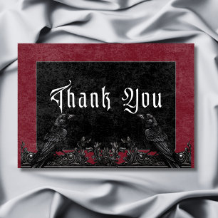 Gothic Black Raven & Rozen Bourgondische bruiloft Bedankkaart