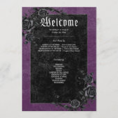 Gothic Black Raven & Rozen Paarse bruiloft Programmakaart (Voorkant)