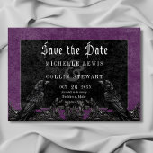 Gothic Black Raven & Rozen Paarse bruiloft Save The Date