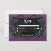 Gothic Black Raven & Rozen Paarse Geen Diner RSVP Kaartje (Voorkant)