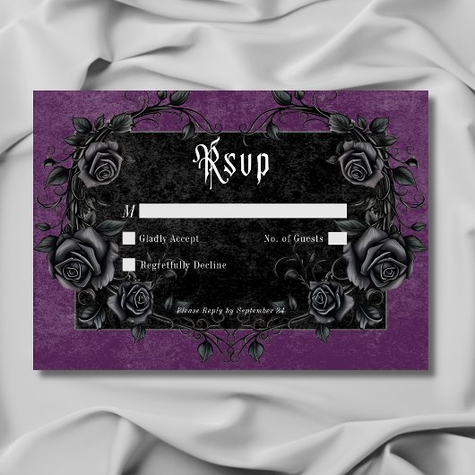 Gothic Black Raven & Rozen Paarse Geen Diner RSVP Kaartje