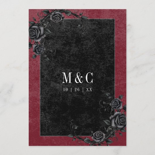 Gothic Black Raven & Rozen Wijnbruiloft Menu (Achterkant)