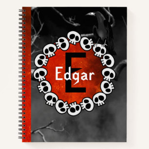 Gothic Black Raven Skulls Sinaasappel Moon geperso Notitieboek