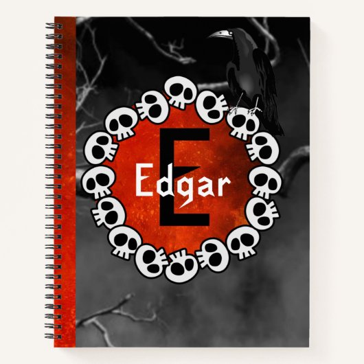 Gothic Black Raven Skulls Sinaasappel Moon geperso Notitieboek (Voorkant)