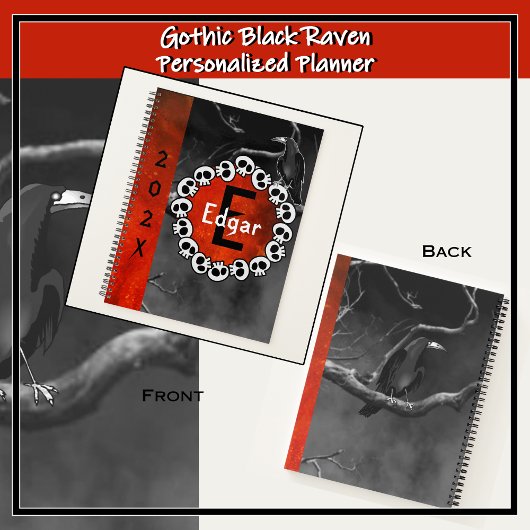 Gothic Black Raven Skulls Sinaasappel Moon geperso Planner