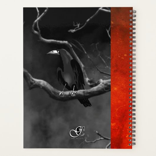 Gothic Black Raven Skulls Sinaasappel Moon geperso Planner (Achterkant)