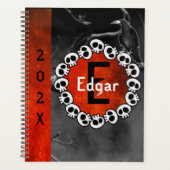 Gothic Black Raven Skulls Sinaasappel Moon geperso Planner (Voorkant)