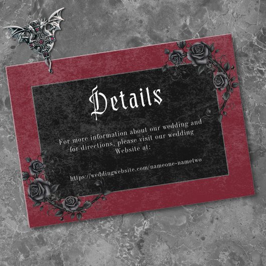 Gothic Black Raven Wine Darkly Ever After Wedding Informatiekaartje