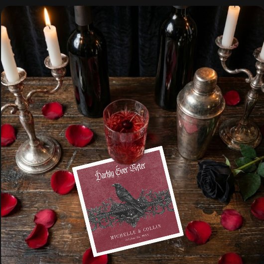 Gothic Black Raven Wine Darkly Ever After Wedding Servet