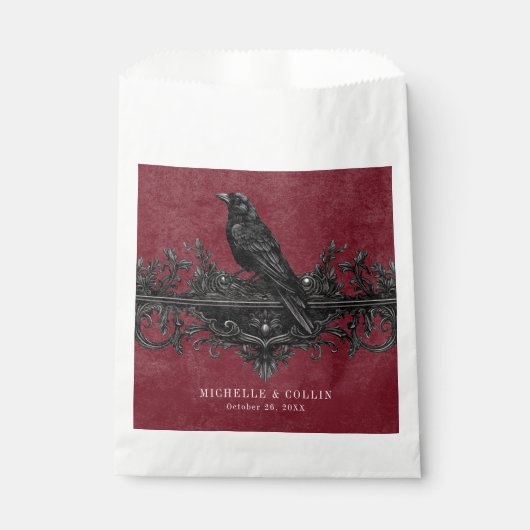 Gothic Black Raven & Zwarte Rozen Wijnbruiloft Bedankzakje (Voorkant)