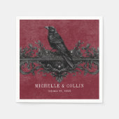 Gothic Black Raven & Zwarte Rozen Wijnbruiloft Servet (Voorkant)