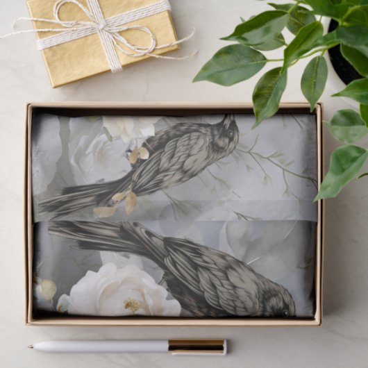 Gothic Black Ravens & White Flowers  Tissuepapier (Geschenk)