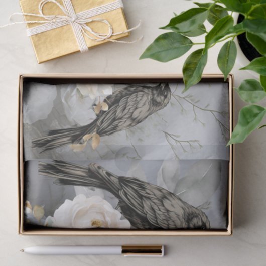 Gothic Black Ravens & White Flowers  Tissuepapier (Geschenk)