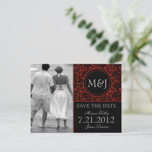 Gothic Black & Red Flourish Bewaar de datum Aankondigingskaart (Staand voorkant)