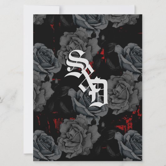 Gothic Black Red Grunge Textured Black Rozen Kaart (Achterkant)