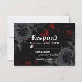 Gothic Black Red Grunge Textured | Zwarte Rozen RSVP Kaartje