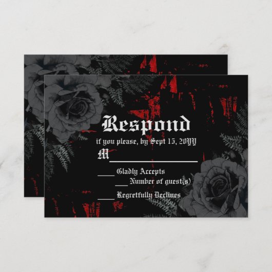 Gothic Black Red Grunge Textured | Zwarte Rozen RSVP Kaartje (Voorkant / Achterkant)