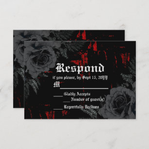 Gothic Black Red Grunge Textured   Zwarte Rozen RSVP Kaartje