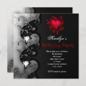 Gothic Black Red Heart Birthday Party Kaart (Voorkant / Achterkant)