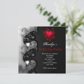 Gothic Black Red Heart Birthday Party Kaart (Staand voorkant)