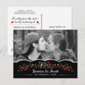 Gothic Black & Red Roses LOVE Foto Opslaan Datum Aankondigingskaart (Voorkant / Achterkant)