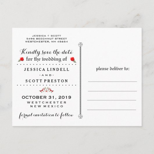 Gothic Black & Red Roses LOVE Foto Opslaan Datum Aankondigingskaart (Achterkant)