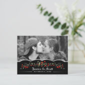 Gothic Black & Red Roses LOVE Foto Opslaan Datum Aankondigingskaart (Staand voorkant)