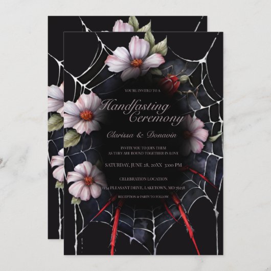 Gothic Black & Red Spider Bloemen Web Handfasting Kaart (Voorkant / Achterkant)