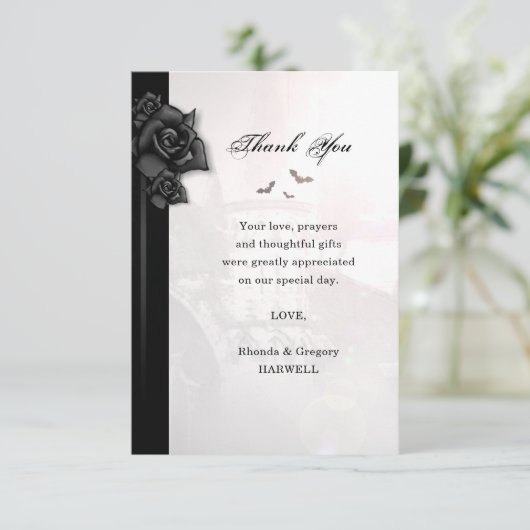 Gothic Black Roos Bats Matting Hartelijk dank Kaart (Staand voorkant)