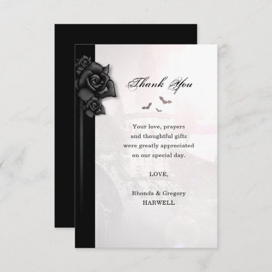 Gothic Black Roos Bats Matting Hartelijk dank Kaart (Voorkant / Achterkant)