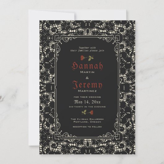 Gothic Black Roos Blood Red Invitation Kaart (Voorkant)