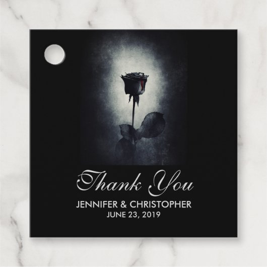 Gothic Black Roos Driving Blood Macabre Wedding Bedankjes Labels (Voorkant)