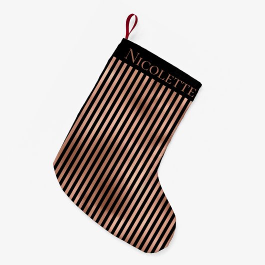 Gothic Black & Roos Gold Striped Persoonlijk Kleine Kerstsok (Voorkant (Hangend))
