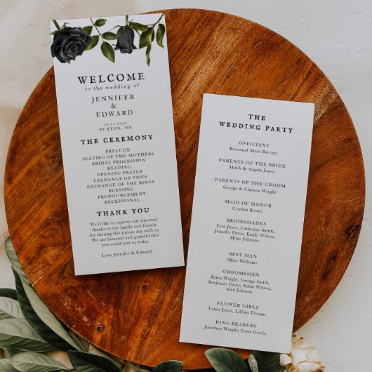Gothic Black Roos Halloween Wedding Ceremony Programmakaart