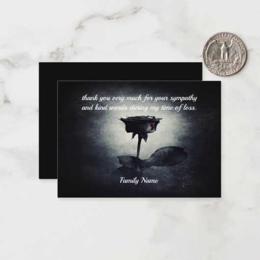 Gothic Black Roos na begrafenis bedankt kaarten Notitiekaartje (Voorkant / Achterkant in situ)