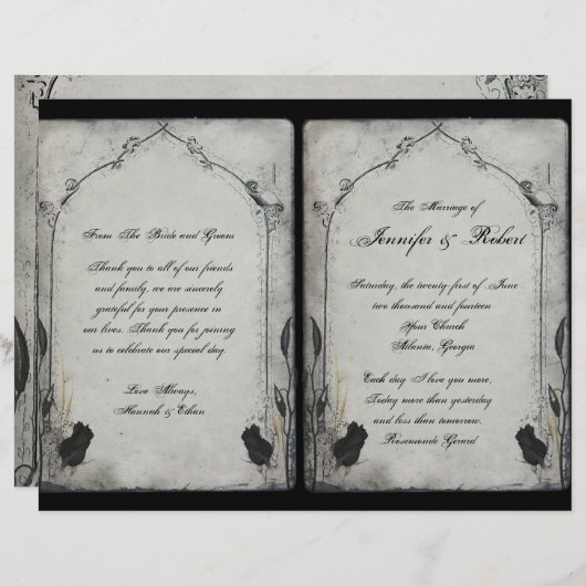 Gothic Black Roos Trellis Wedding Program (Voorkant / Achterkant)