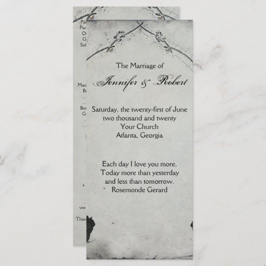 Gothic Black Roos Trellis Wedding Program Programmakaart (Voorkant / Achterkant)