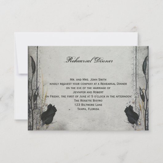 Gothic Black Roos Trellis Wedding Rehearsal Dinner Kaart (Voorkant)