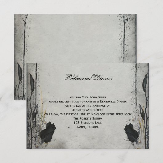 Gothic Black Roos Trellis Wedding Rehearsal Dinner Kaart (Voorkant / Achterkant)