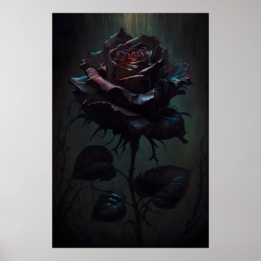 Gothic Black Rose Kunstprint Vintage Bloemposter Poster (Voorkant)