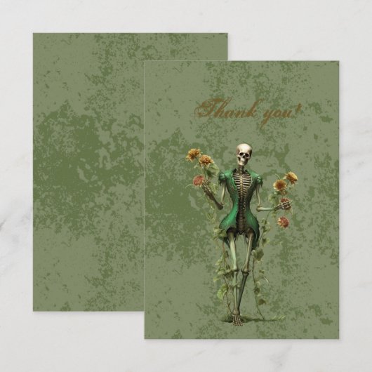 Gothic Black Rose op Grunge Groen Bedankt (Voorkant / Achterkant)