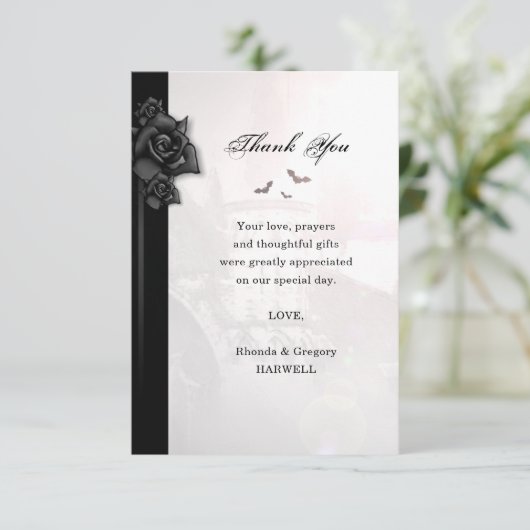 Gothic Black Rose Vleermuizen bijpassende 3.5x5 ka Bedankkaart (Staand voorkant)